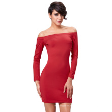 Kate Kasin Women's Solid Color Long Sleeve Red Off Shoulder Slim fit Dress KK000224-2